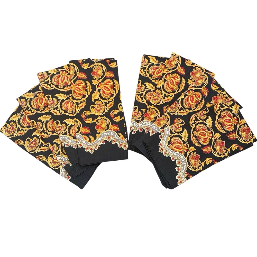Vintage Williams Sonoma Table Napkins Set of 8 Floral Pomegranate Cotton